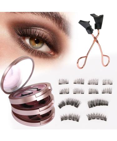 Magnetic Eyelashes Reusable Magnetic Lashes with 12 Pieces No Glue Waterproof & Easy to Wear Looking Natural 3D False Eyelashes Kit with Applicator (Pink)
