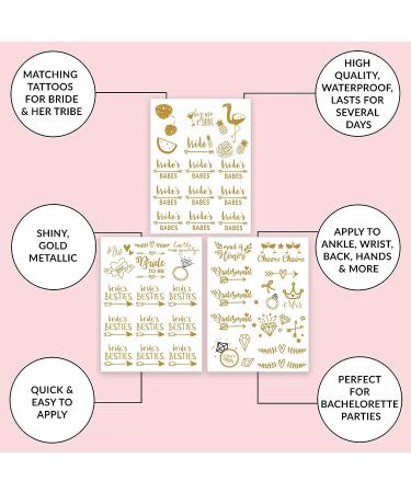 Bride to Be Temporary Tattoos - 50 Gold Metallic Designs for Bachelorette Party, Waterproof & Non-Toxic - Buy Online on GoSupps.com
