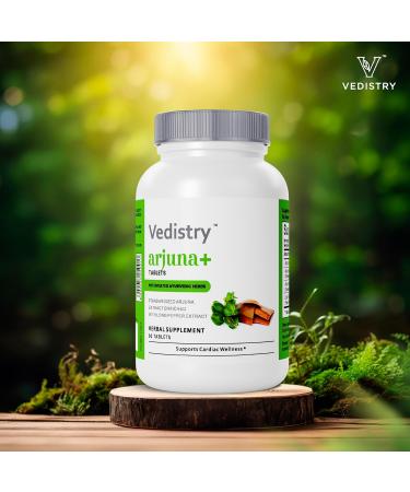 Vedistry Arjuna Bark Extract Supplement | 1100mg Arjuna Tablets with Long Pepper for Heart Health & Blood Pressure Support | Organic & Vegan Herbal Cardiovascular Supplement | 60 Arjuna Tablets - Buy Online on GoSupps.com