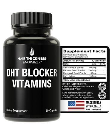 DHT Blocker Pills for Women and Men. 5-in-1 DHT Blocking + Hair Growth Ingredients to Stop Hair Loss. Hair Regrowth + Thickening Capsules Supplement - 5000mcg Biotin Saw Palmetto Fenugreek Fo Ti