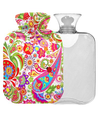 NAANLE hot hot water bottle with cover colorful ethnic paisley pattern transparent hot water bottle hot water bottle to relieve back pain handfoot heating neck and cold therapy 1 l
