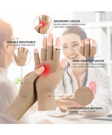 Arthritis Compression Gloves for Men & Women - Relief for Rheumatoid, Osteoarthritis, Carpal Tunnel Pain - 2 Pairs Light Brown - Buy Online on GoSupps.com