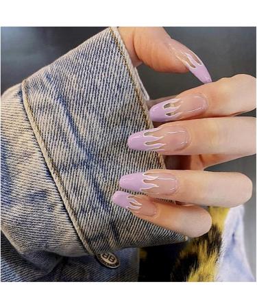 Nail art patches beautiful and fashionable nail patches finger decorations cosmetics and decorative supplies purple flame short ballet nails cat-eye taro fake nails medium ballet whitening hand Purple Flame Glue Type - Buy Online on GoSupps.com