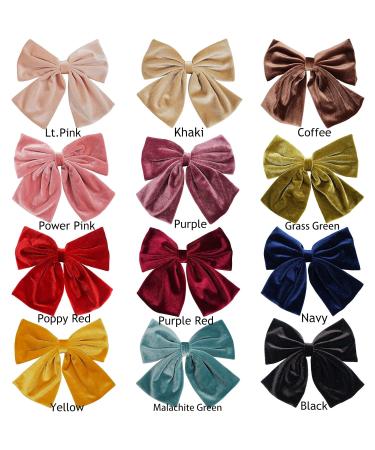 12 Pack Large Velvet Hair Bows Clips - French Barrettes for Girls & Women - Buy Online on GoSupps.com