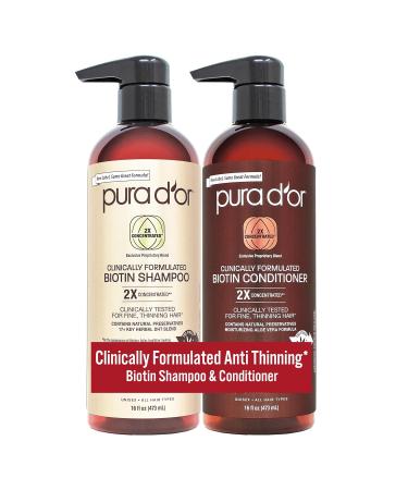 PURA D'OR Professional Grade Anti-Thinning Biotin Shampoo & Conditioner Set For Thinning Hair, Clinically Proven Hair Care 2X Concentrated DHT Blocker Hair Thickening Products For Women & Men 16oz x 2 - Buy Online on GoSupps.com