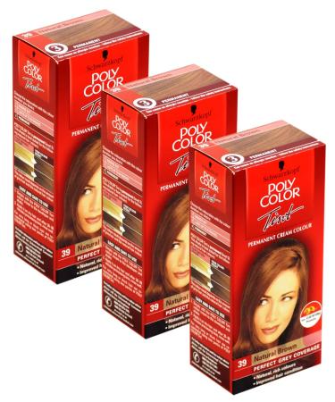 3x Schwarzkopf Poly Color Permanent Hair Colour Natural Brown 39