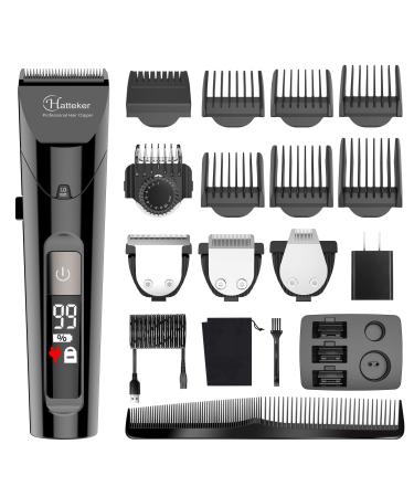 Hatteker Mens Hair Clipper Beard Trimmer Cordless Precision Trimmer Waterproof Professional Hair Cutting Grooming Kit for Men USB Rechargeable LED Display 4 in 1