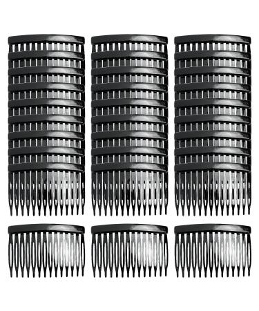 Cinaci 30 Pack Clear White Black Brown Plastic Hair Side Combs Slide Bun Holder with 14 Teeth DIY Headpieces Clips Grips Barrettes Accessories for Women Girls Wedding Brides Veil (Black)