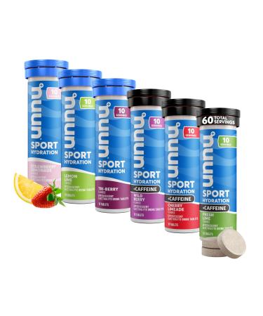 Nuun Sport + Caffeine Electrolyte Tablets Dissolvable in Water Variety Pack | 5 Essential Electrolytes for Hydration | 1g Sugar Drink Mix | Vegan Non-GMO | 6 Pack (60 Total Servings) 60 Count (Pack of 1)