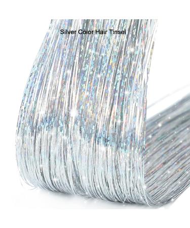 Silver Hair Tinsel Kit - 1200 Strands, Heat Resistant Fairy Tinsel for Halloween & Christmas Party - 47 Inch Sparkling Glitter Extensions in Shining Silver - Buy Online on GoSupps.com