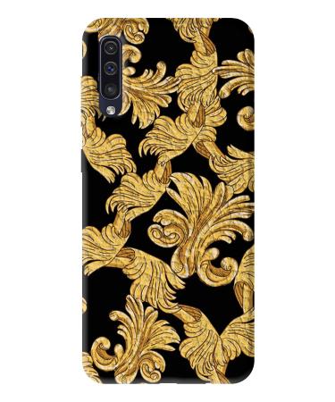 Soft TPU Case for Samsung A50 057 Leather Black Elegant Liberty Leaves Gold Luxury