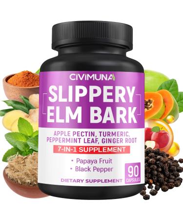 CIVIMUNA Slippery Elm Capsules with Slippery Elm Papaya Fruit Apple Pectin - 90 Capsules for 3 Months Supply