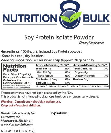 Soy Protein Isolate Powder - Non-GMO Vegan Gluten-Free Dairy-Free (16 oz) | NutritionBulk.com - Buy Online on GoSupps.com