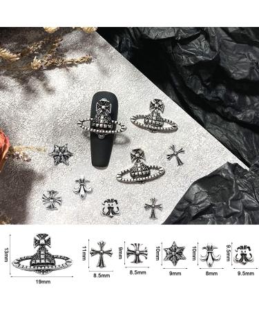 110Pcs Cross Nail Charm 3D Nail Charms for Acrylic Nails - Retro Silver Vintage Metal Nail Rhinestones Planet Gems - DIY Nail Decorations - Buy Online on GoSupps.com