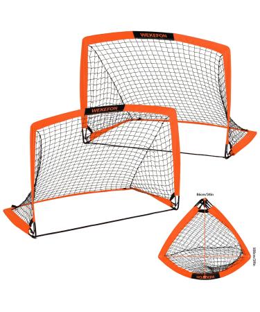 WEKEFON Soccer Goals, Set of 2 - Size 3.6'x2.7' Portable Foldable Pop Up Soccer Net for Backyard Training Goal for Kids and Youth Soccer Practice with Carry Bag Orange