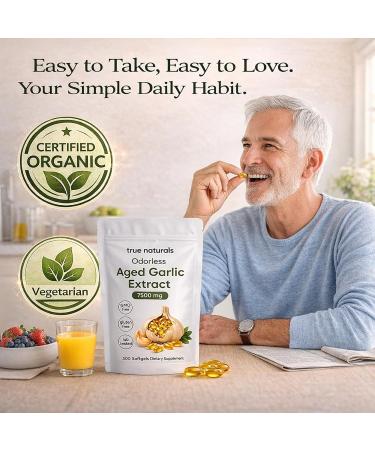 TRUE NATURALS Aged Garlic Extract - 300 Softgels 7500mg Odorless Organic Garlic Supplement 2-Year Matured for Heart Immune & Antioxidant Support Non-GMO Gluten Free Vegetarian (1) - Buy Online on GoSupps.com