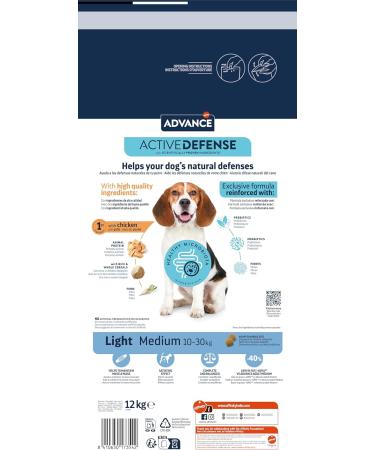 Advance Medium Adult Light - Low Fat Dry Food for Medium Breed Adult Dogs with Chicken - 12kg - Buy Online on GoSupps.com