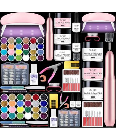 Curkey Acrylic Nail Kit with Everything - 27 Acrylic Powder Professional Nail Kit for Beginners with Everything with Drill - Complete Acrylic Nail Starter Kit with Light Nail Art Decorations Tools