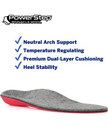 Powerstep Pinnacle Wool Insoles Gray/Red Men's Size 11-11.5 - Buy Online on GoSupps.com