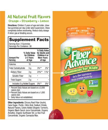 Kids Fiber Advance Gummies | Plant Based Digestive Health Supplements | Prebiotic Fiber & Vitamins | Gluten Free & Non-GMO | 60 Count - Buy Online on GoSupps.com