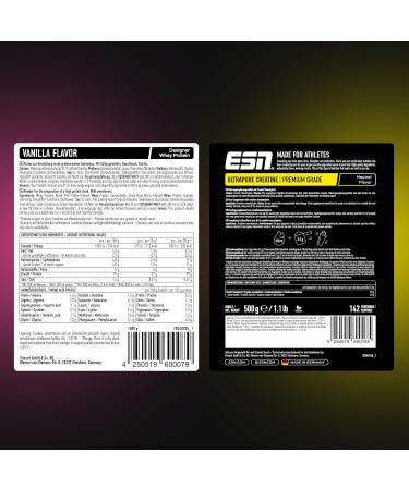 ESN Designer Whey Proteinpulver & Ultrapure Creatine Monohydrate - Vanilla 1 KG + 500 g for Muscle Building - Tested Quality - Made in Germany - Buy Online on GoSupps.com