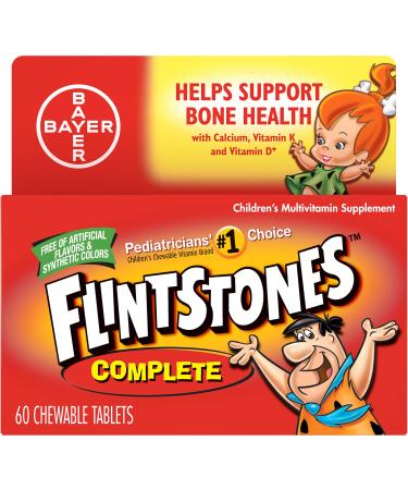 Flintstones Children's Complete Multivitamin Chewable Tablets 60-Count Bottles by Flintstones Vitamins Fruit 60 Count (Pack of 1)