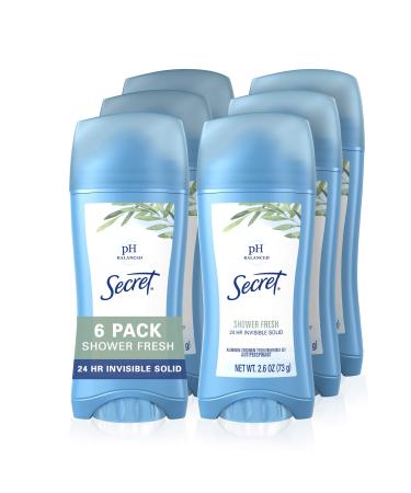 Secret Antiperspirant Deodorant Women Shower Fresh Scent Invisible Solid 2.6 Oz (Pack of 6) Shower Fresh 2.6 Ounce (Pack of 6)