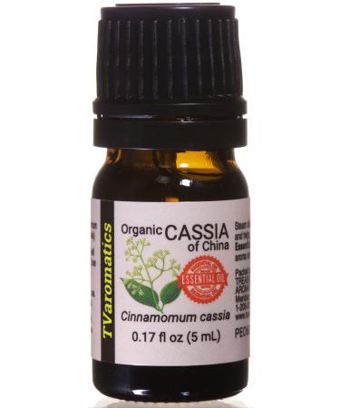TVaromatics Organic Cassia of China 100% Pure Essential Oil 1/6 fl oz (5 mL) - Cinnamomum cassia Cassia 0.17 Fl Oz (Pack of 1)