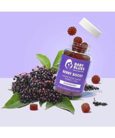 Baby Blues Berry Boost Elderberry Gummies for Moms | Immune Support with Zinc & Vitamin C | Non-GMO Vegan & Gluten-Free (60 Pieces) - Buy Online on GoSupps.com