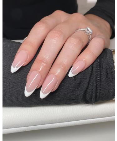 120Pcs White French Tip Press on Nails - Almond Shape Glossy Nude Full Cover False Nails with Adhesive Tabs for Women & Girls - Buy Online on GoSupps.com
