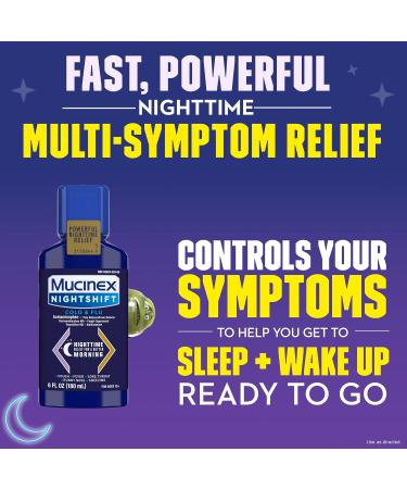 Mucinex Nightshift Cold & Flu Liquid - 6 Fl Oz - Relieves Fever, Sneezing, Sore Throat, Runny Nose & Cough - Buy Online on GoSupps.com