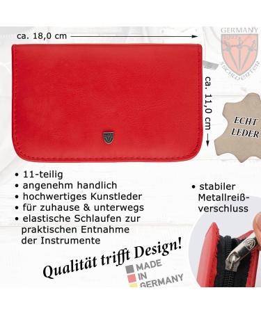 Three Swords Germany 11 PC Manicure Set Spezia | Red Real Leather Nail Kit with Scissors Tweezers & Glass Files - Buy Online on GoSupps.com