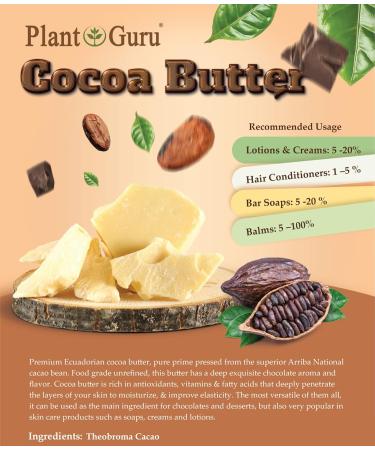 Raw Cocoa Butter 32 oz Pure 100% Unrefined FOOD GRADE Cacao Arriba Nacional Bean Bulk Rich Chocolate Aroma For Lip Balms Stretch Marks DIY Base for Body Butters & Soap Making - Buy Online on GoSupps.com