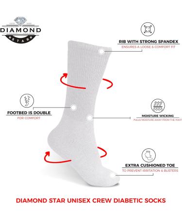 Diamond Star Diabetic Socks for Men & Women - Non-Binding Doctor Approved Crew Socks - White, 12 Pairs (Size 9-11) - Buy Online on GoSupps.com
