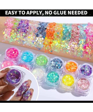 Teenitor 12 Colors Glow in The Dark Glitter Gel - Body Face & Hair Glitter for Halloween Raves & Festivals - UV Reactive Chunky Makeup - Buy Online on GoSupps.com