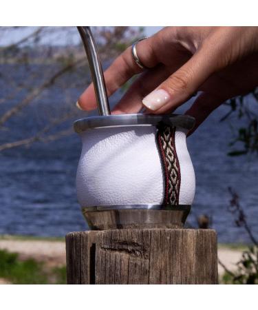 thebmate Premium Yerba Mate Cup (Mate Gourd) - Crafted Ceramic Teacup - Brown Leather Wrapped Handmade in Uruguay - Mate Tiny - Camionero Style (White) - Buy Online on GoSupps.com