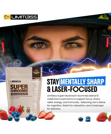 Limitless Supershrooms Smart Focus Gummies - 30 Day Supply Berry Bliss - Buy Online on GoSupps.com