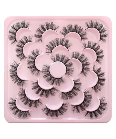 outopen 10 Pairs D Curl False Eyelashes Russian Strip Lashes 6D Faux Mink Lashes 15mm Volume Wispy Fluffy Eyelashes Extension Natural Look Soft Reusable(X-1) 10Pairs D Curl X-1|Wispy