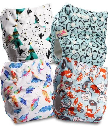 Littles and Bloomz Baby Reusable Pocket Nappy Cloth Diaper Standard Popper 4 Nappies FLP2-0407