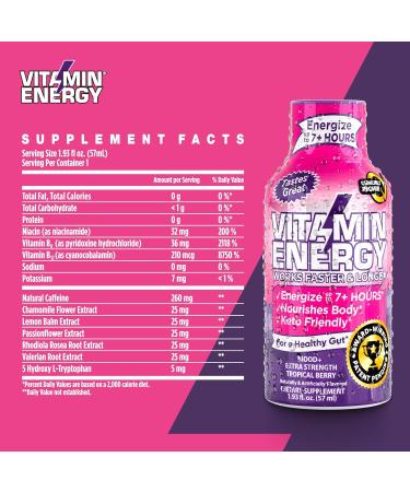 Vitamin Energy Variety Energy Drink Shots - Mood+ Focus+ Immune+ Energy+ | 7+ Hours of Energy | 1.93 Fl Oz 4 Count - International Shipping Available - Buy Online on GoSupps.com