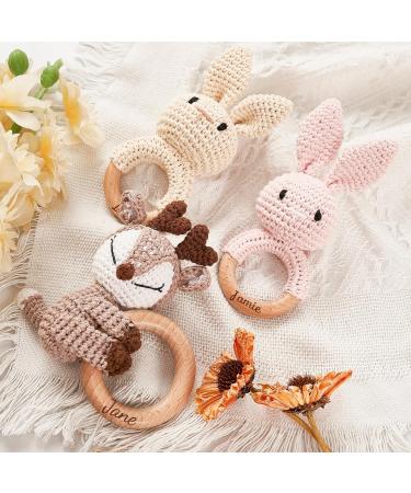 Personalized Elephant Bite Ring & Wood Rattle | Engraved Baby Gift for Newborn Boys & Girls | Unique Birth Keepsake - Buy Online on GoSupps.com
