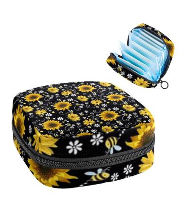 Yellow sunflowers and bees women's bandages storage pocket feminine menstrual cup bags quiet pillow holder tampon pockets portable period pocket for women teenage girls 1 piece of colorful 6