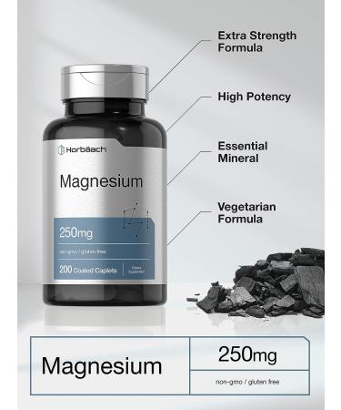 Magnesium 250mg 200 Coated Caplets | Oxide Formula | Vegetarian, Non-GMO, Gluten Free - Buy Online on GoSupps.com
