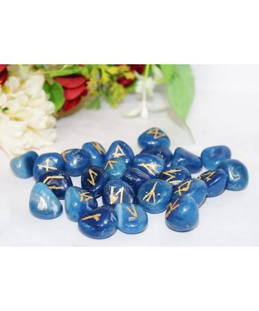 Buy Engraved Blue Onyx Rune Stones Set - Third Eye Crystals | Chakra Healing & Reiki Gift - Buy Online on GoSupps.com