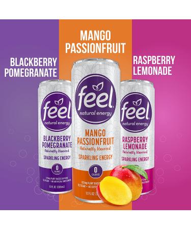 FEEL Sparkling Mango Passionfruit Energy Drink - Zero Sugar, Healthy L-Theanine & Caffeine Boost, 12 oz (Pack of 12) - Buy Online on GoSupps.com