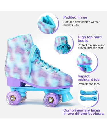 Ruthfot Double-Row Light up Roller Skates for Women and Girls | High-top PU Leather Rollerskates Blue-Purple Size 8 - Buy Online on GoSupps.com
