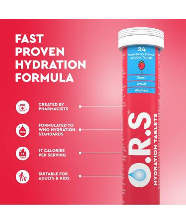 O.R.S Hydration Tablets with Electrolytes - Vegan, Gluten, and Lactose Free - Natural Strawberry Flavour - 12 Tablets - Buy Online on GoSupps.com