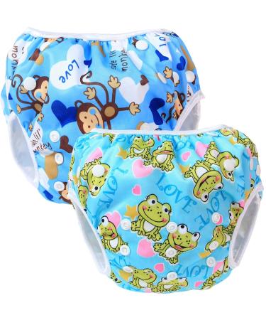 Teamoy 2 baby swimming trunks comfortable washable and adjustable ideal for swimming lessons or holidays Monkeys Blue+ Frogs
