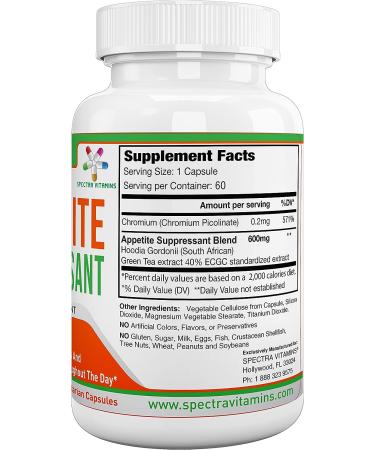 Appetite Suppressant 60 Capsules with S. African Hoodia and Green Tea Extract - Boost Energy and Metabolism - Made in USA - Buy Online on GoSupps.com