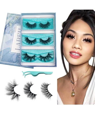 LAB EH Fake Eyelashes  16mm to 21mm Natural Crisscross Mink Lashes 3 Pairs 3D Layered Effect Real Siberian Mink Fur False Lashes Hand Made Strips Eyelashes Mink Mixed Mink Lashes 3pairs-Daily2